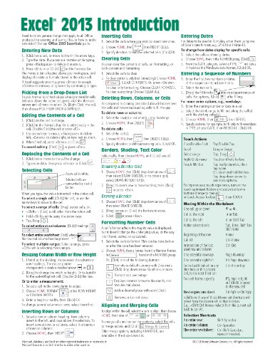 Microsoft Excel 2013 Introduction Quick Reference Guide by Beezix Inc.