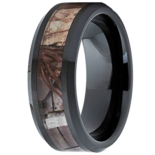 MAZU Men's Tungsten Ring Hunting Camo Comfort Fit Wedding Band Color Black
