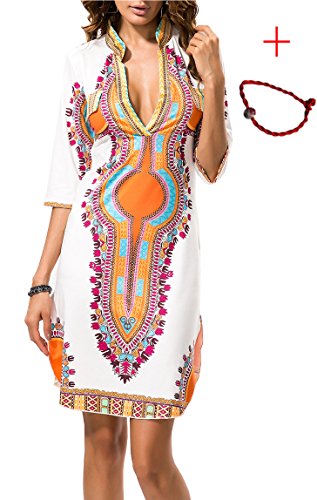 AOVCL Women Traditional African Print Dashiki Bodycon Stretch Dress