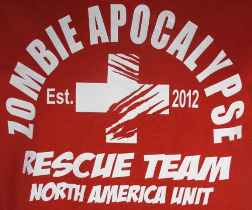 

2012 Red Zombie Apocalypse Rescue Team Horror Funny Adult T-Shirt Tee