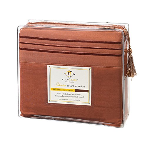 Clara Clark Premier 1800 Collection 4pc Bed Sheet Set - Queen Size, Burnt Sienna (Rust, Orange Brown)