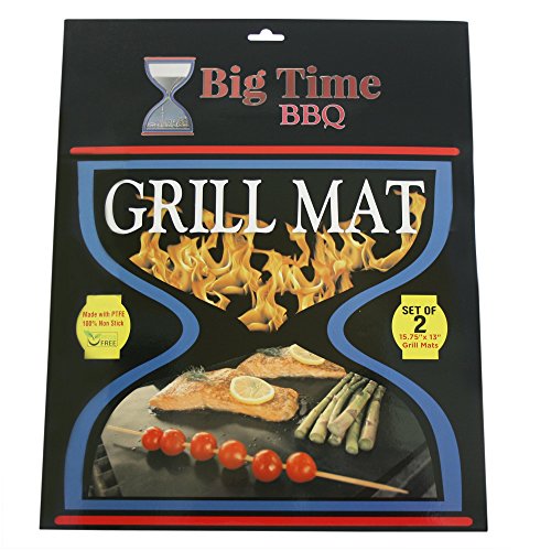 Big Time BBQ Grill Mat (Set Of 2) Heavy Duty Non Stick Grilling Toppers That Perform Like Grill Grate Liners That Protect Your Iron Grids From Rusting 16 x 13 inch Reusable Barbecue Grill Accessory