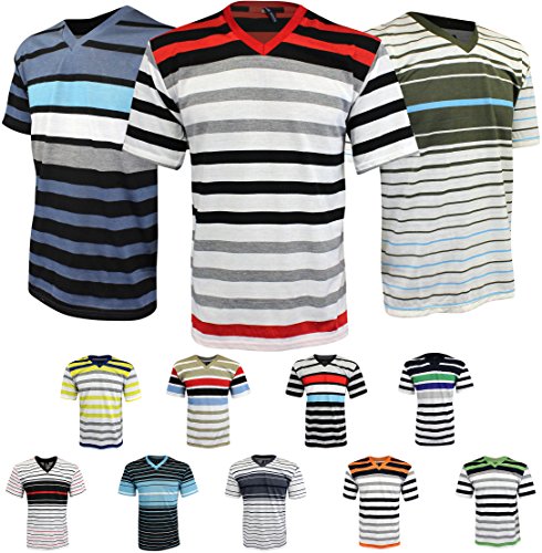 Enimay Men's Striped Muscle V Neck Short Sleeve Summer Beach Casual Shirt