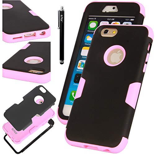 iPhone 6 Case, E LV iPhone 6S Case - SHOCK ABSORPTION / HIGH IMPACT RESISTANT Full Body Hybrid Armor Protection Defender Case Cover for Apple iPhone 6S / 6 with 1 Stylus and 1 Microfiber Cleaning Cloth - [BLACK/PINK]