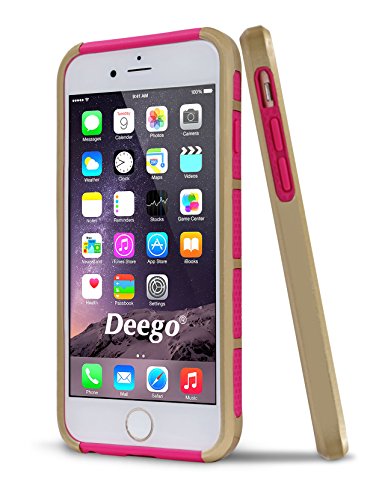 iPhone 6 Case, Vogue shop Hybrid High Impact Heavy Duty Dual Layer Hard PC Outer Shell with Soft Rubber Inner Armor Defender Case Cover for Apple iPhone 6 4.7 inch Screen with Screen Protector & Stylus (Three Month Warranty) (gold+rose)