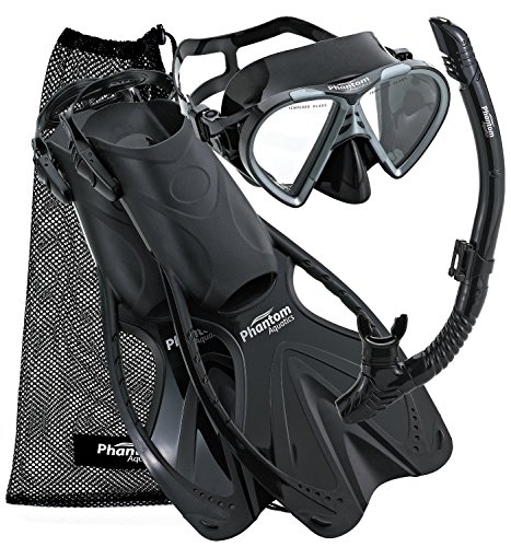 Phantom Aquatics Speed Sport Mask Fin Snorkel Set, Black, Large/X-Large/Size 9 to 13