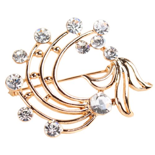 Buyinhouse New Fashion Ladies Girls Golden Plated Flashing Rhinestones Crystals Cute Animals Style Brooches Corsage Pin Clips Suitable for Variety Clothes and Any Occasions