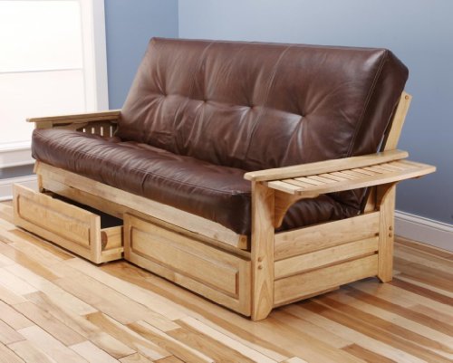 

Rosemount Futon Frame and Drawer Set, Natural Finished Hard Wood with Bonded Leather Innerspring Mattress