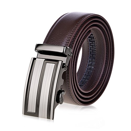 Vbiger Men's Leather Belt Sliding Buckle 35mm Ratchet Belt Black (42