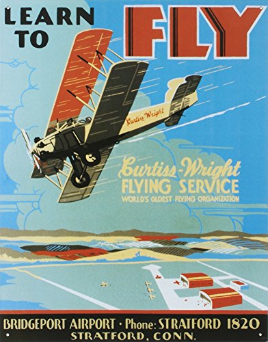 Learn To Fly Bi Wing Airplane Tin Sign 13 x 16in
