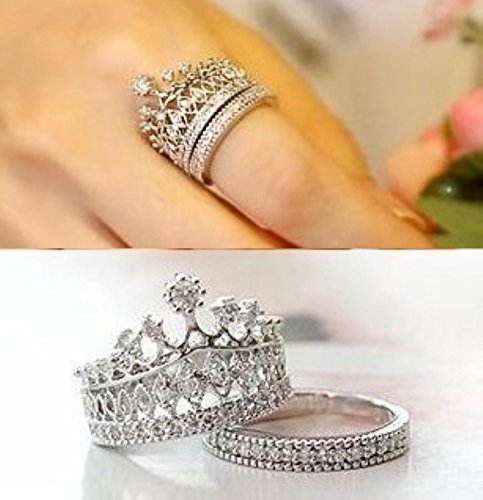 Stunning 18k White Gold Plated Princess Crown&cubic Zirconia Ring with a Free Box R62