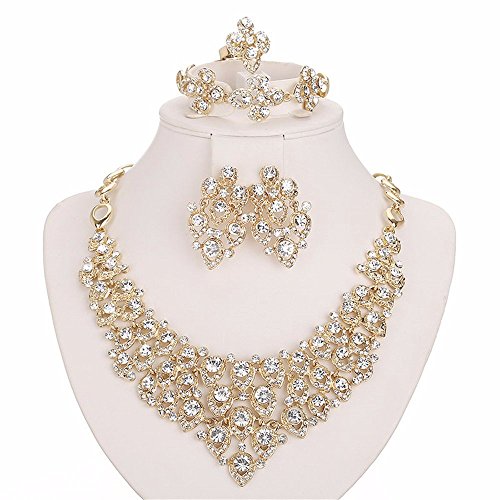 Moochi 18K Gold Plated White Zircon Embedded Scarf Pattern Jewelry Set