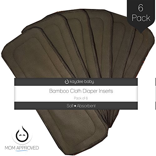 Bumworks Charcoal Bamboo 4 Layer Inserts for Cloth Diapers (Set of 6) - Washable and Reusable Diaper Liners - Absorbent and Super Soft Help Protect Sensitive Skin