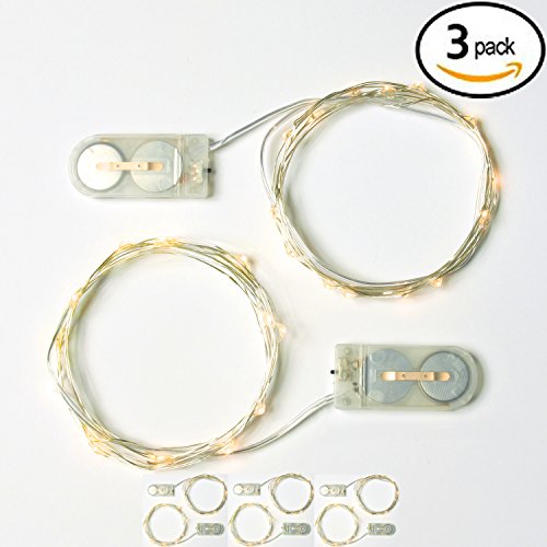 RTGS 2 Sets 15 Warm White Color Micro LED String Lights Battery Operated on 6 Feet Silver Wire (3)