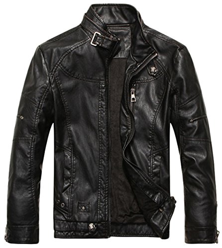 

Chouyatou Men's Vintage Stand Collar Pu Leather Jacket