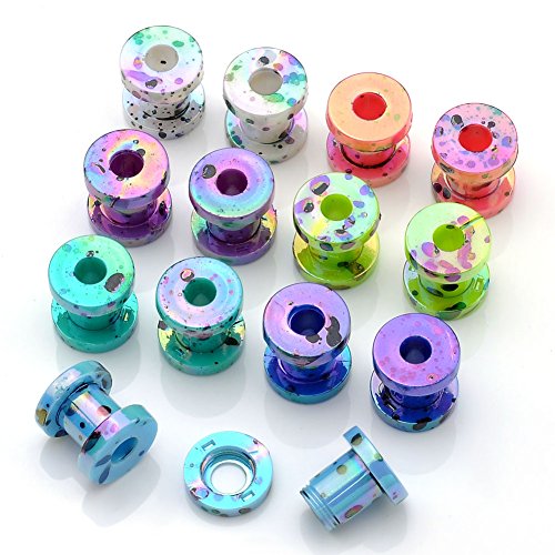 PiercingJ 14pcs Mixed Colors Punk Acrylic Screw Tunnel Stretcher Ear Stretching Kit 12g 8g 6g 4g 2g 0g 00g 1/2