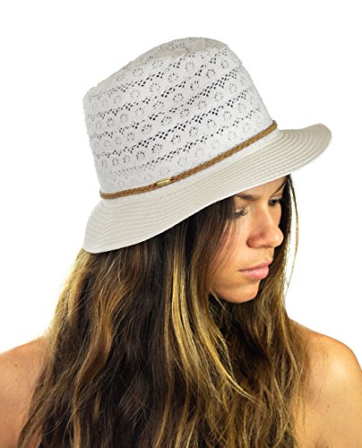NYFASHION101 Braided Trim Spring Summer Cotton Lace Vented Fedora Hat