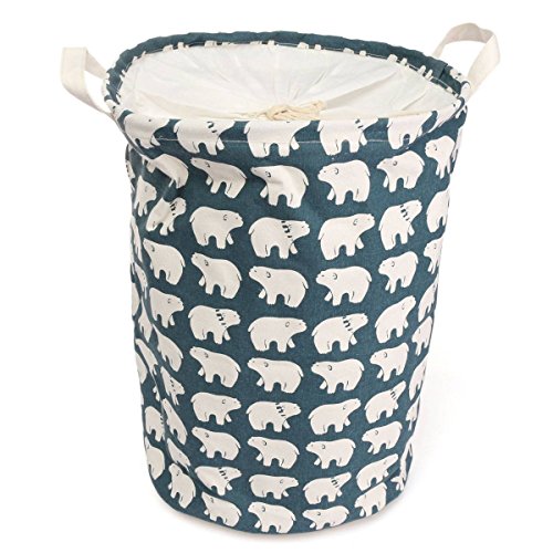 KINGSO Fabric Foldable Round Laundry Basket Hamper Closet Storage Bin Bag