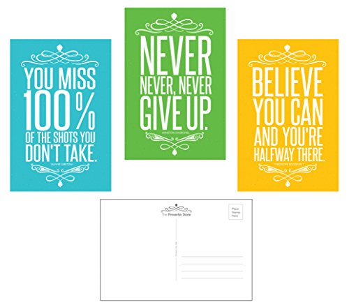Famous Quotes Motivational/Inspirational (Set of 30) Typographic Postcards (4 x 6 inches). Glossy 14pt. UV front coated. Made in the USA. 3 Designs, 10 of each.