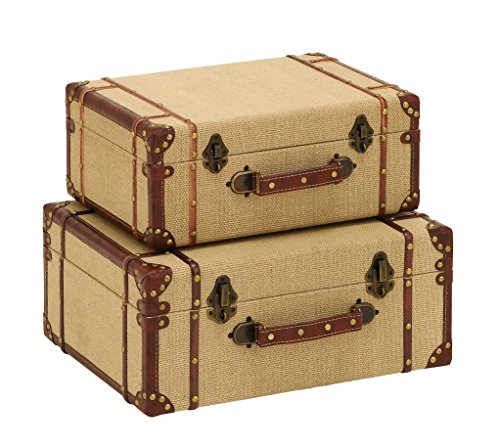 Algopix Similar Product 8 - Benzara Old Look Burlap Travel Suitcase