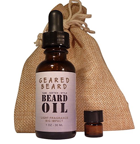 Geared Beard Oil -- 100% All-Natural Premium Blend -- Tame, condition and hydrate your beard. The soft feel, stylish look and fresh, uplifting aroma give you one well-groomed, worthy beard that's totally smoochable!