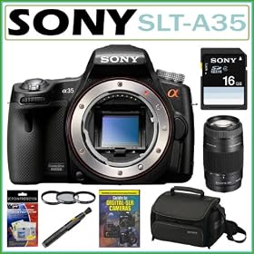 Sony Alpha SLT-A35 16MP Digital SLR (BODY) with Translucent Mirror Technology + Sony 16GB SDHC + Sony Case + Sony 75-300mm Lens + Tiffen Lens Filter Set + Jumpstart DVD + Accessory Bundle