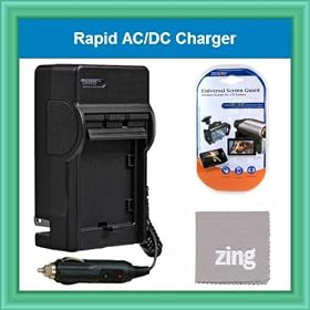 Panasonic HC-V10 Camcorder Battery Charger - AC & DC Compatible Travel Battery Charger + Cleaning Cloth And LCD Screen Protector