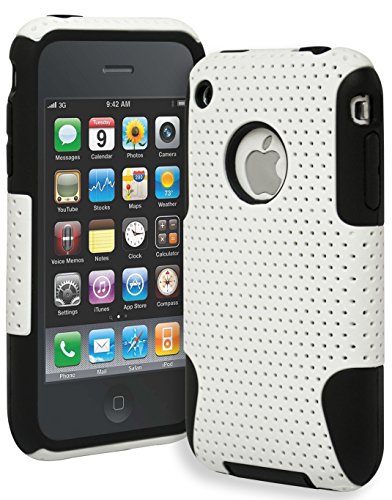 iPhone 3 Phone Case, Bastex Heavy Duty Hybrid Soft Black Silicone Gel Cover Hard White Mesh Case for iPhone 3, 3G, 3S, 3GS