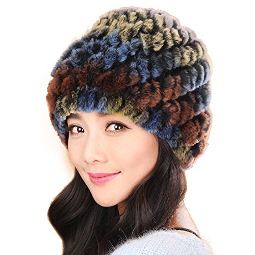 URSFUR Rex Rabbit Fur Knit Beanie Hats Multicolor
