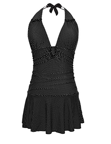 Hilor Women's Retro Plus Size Pin UP Ruched Skirted Polka Dots Monokini SwimSuit