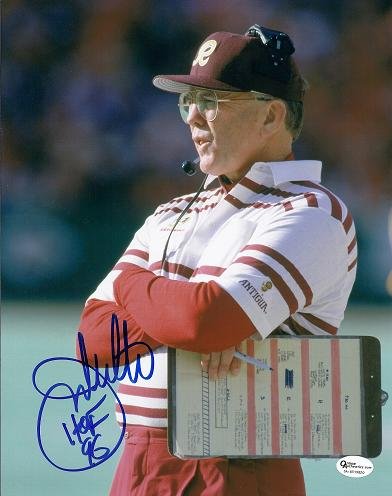 

Joe Gibbs Autographed / Hand Signed Washington Redskins 8x10 Photo - with HOF 96 inscription