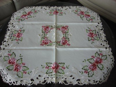 

34" Embroidered Rose Table Runner Linen Home Office Hotel Decor Cutwork Desin