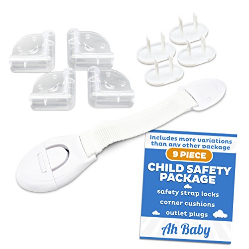 Ah Baby Child Safety Locks, Corner Cushions and Outlet Covers Kit (9 Piece) Stops Burns, Cuts and Other Injuries