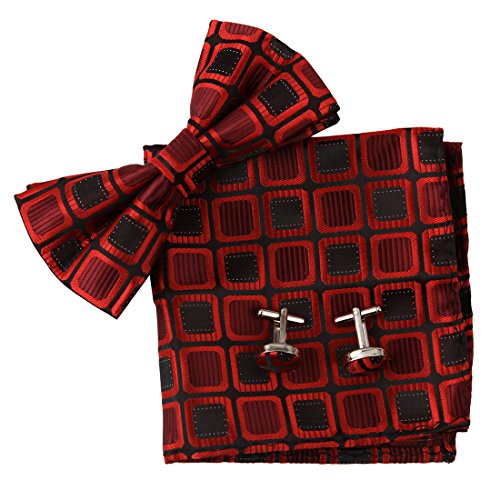 EBC1C03 Valentines Gift Checkered Silk Pre-tied Bow Tie Cufflink Hanky By Epoint