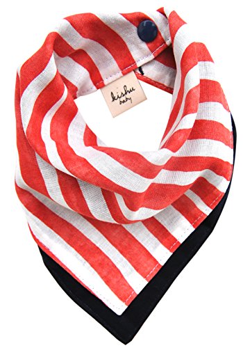 Kishu Baby Bandana Bib, Boys Reversible Dribble Bib with Red Stripes, One Size