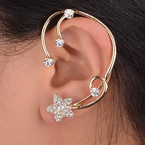 One Piece Punk Rock Star Crystal Ear Cuff Gold Plated Left Earring