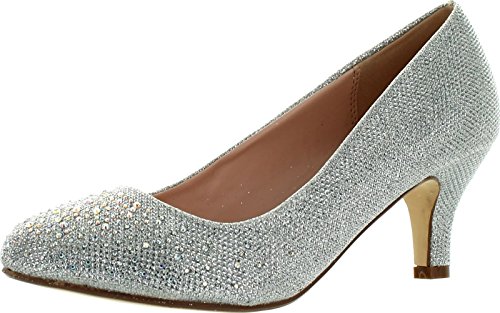 Bonnibel Wonda-1 Womens Round Toe Low Heel Glitter Slip On Dress Pumps,Silver,7