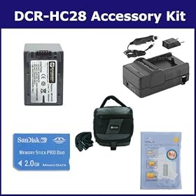 Sony DCR-HC28 Camcorder Accessory Kit includes: SDM-109 Charger, ZELCKSG Care & Cleaning, SDC-27 Case, SDNPFH70 Battery