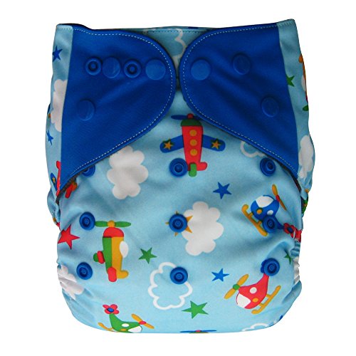 EcoAble Baby Charcoal Bamboo All-In-One AIO Cloth Diaper w/ Pocket, Size 10-35Lb (Airplanes)