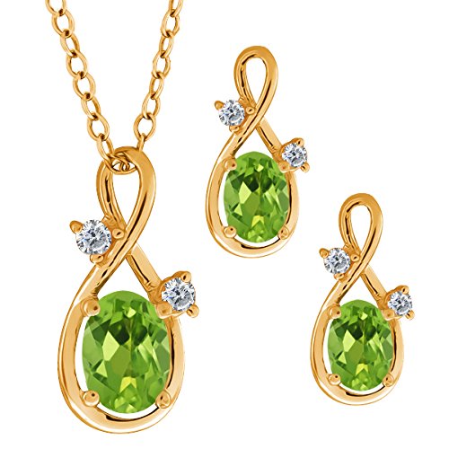 

1.88 Ct Oval Green Peridot Gemstone 14k Yellow Gold Pendant Earrings Set