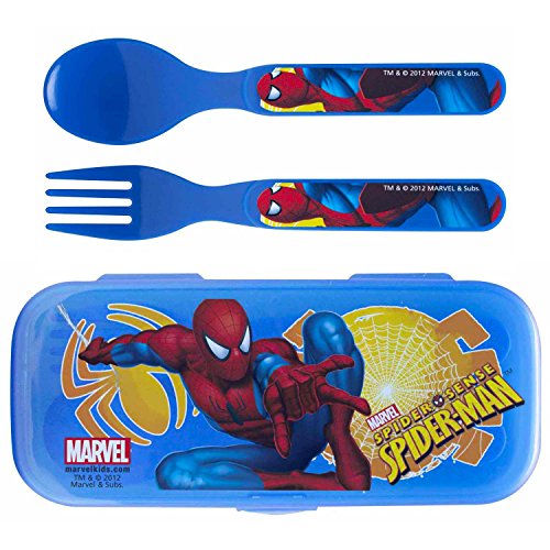 Zak! Spiderman Flatware Set for Kids Toddlers (3 Pc: Spoon, Fork, Travel Case)