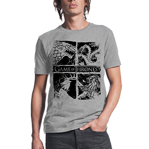 HBO'S Game of Thrones Four Houses Mens Light Grey Heather T-Shirt XL