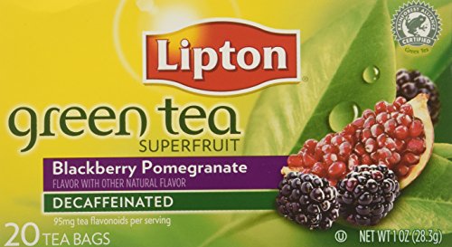Lipton Tea Bags Green Tea Decaffeinated, Superfruit Blackberry and Pomegranate, 20-Count Packages (Pack of 6)