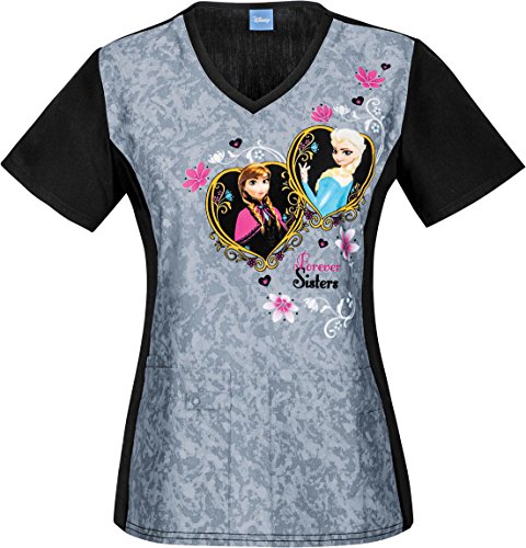 Tooniforms by Cherokee Women's V-Neck Frozen Forever Sisters Print Scrub Top