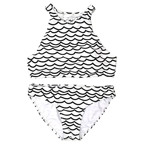 Cupshe Fashion Women's Waves Printing Hollow Back Tank Halter Padding Bikini Set