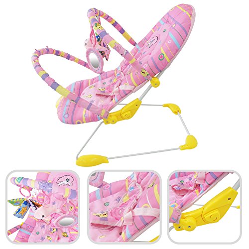 Babyfield - Hamaca para bebé vibratoria con función musical - Hamaca ajustable de color rosa con 2 barras y juguetes...