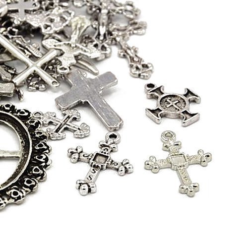 30 Grams Antique Silver Tibetan Random Shapes & Sizes Charms (CROSS) - (HA06675) - Charming Beads