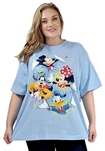 Disney Plus Size T-shirt Mickey Minnie Mouse Donald Duck Goofy Print Light Blue