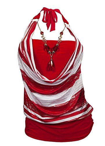 eVogues Plus size Red Glitter print Necklace accented O-ring strap top