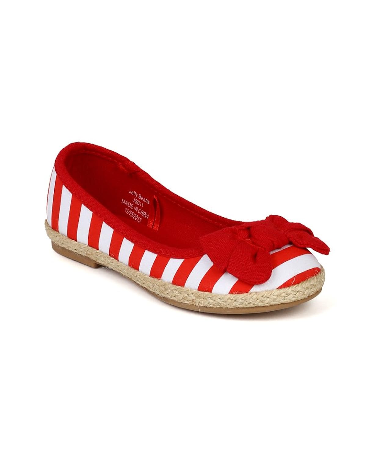 

Jelly Beans AH88 Fabric Bow Decor Stripe Woven Hemp Lining Espadrille Ballet Flat (Toddler/ Little Girl/ Big Girl) - Red